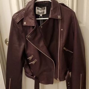 Walter Baker Burgundy Maroon Eggplant  Womens leather Moto jacket xl NWT 💜💜
